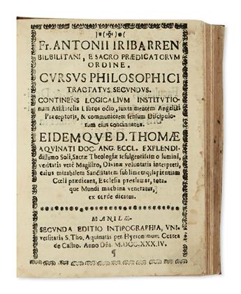 PHILIPPINES  IRIBARREN. Cursus philosophici tractatus secundus. Continens Logicalium institutionum Aristotelis libros octo. 1734
